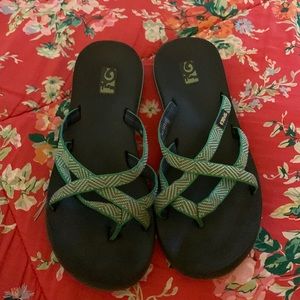Teva sandals with green straps